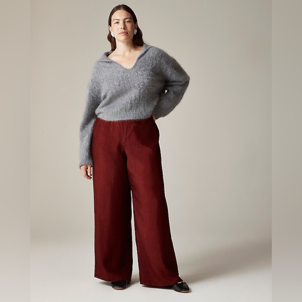 J. Crew Stratus pant in burgundy textured satin